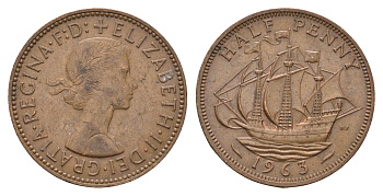 Великобритания 1/2 пенни 1963 Елизавета II (1952-2022) KM 896, Spink 4158 бронза 4675-432