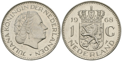 Нидерланды 1 гульден 1968 Юлиана (1948-1980) KM 184a никель UNC 4579-521