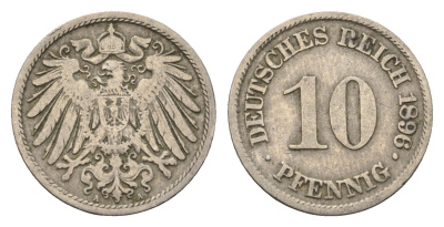 Германия 10 пфеннигов 1896 A KM 12, J. 13 медно-никель 4696-659