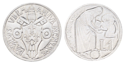 Ватикан 1 лира 1975 Священный год KM 124 алюминий UNC 4697-1026