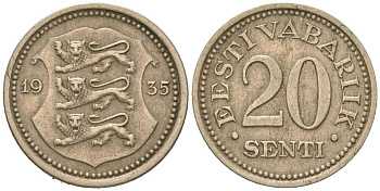 Эстония 20 центов 1935 Республика (1918-1941) KM 17 никель бронза 4615-1066