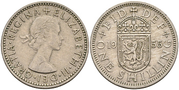 Великобритания 1 шиллинг 1955 Елизавета II (1952-2022), Шотландский герб KM 905, Spink 4148 медно-никель    4595-833