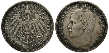 Бавария 5 марок 1903 Отто (1886-1913) Weege 47, J. 46, KM 512 серебро 3711-1445