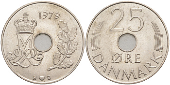 ДАНИЯ 25 ЭРЕ 1979 B; B, МАРГРЕТЕ II (1972-) KM 861.2 медно-никель 98-725