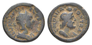 Римская Империя, Провинция Аравия, Бостра AE 222-235 Юлия Мамея, мать Александра Севера, бюст императрицы/бюст Зевса Аммона, (из старой нидерландской коллекции) RPC online VI 9342 бронза 1100-10-35