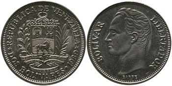 Венесуэла 2 боливара 1989 Combinations : 3 + C, Schwerte Metalworks KM 43a.1 сталь плакированная никелем 4529-252