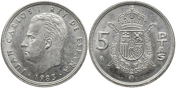 Испания 5 песет 1983 Хуан Карлос I (1975-2014) KM 823 медно-никель UNC 4171-524