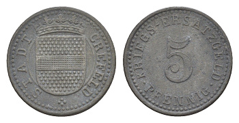 Крефельд 5 пфеннигов ND Funck 84.1A, Men18 5938.1 цинк 4643-857