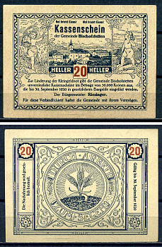 Бишофштеттен (Австрия) 20 геллеров 1920 Jaksc/Pick?JPR0092a-20 бумага aUNC 7556-29-2-1