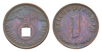 Германия 1 рейхспфенниг 1939 G KM 89, J. 361 бронза 4164-548