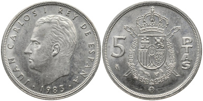 Испания 5 песет 1983 Хуан Карлос I (1975-2014) KM 823 медно-никель UNC 4171-524