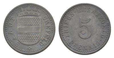 Крефельд 5 пфеннигов ND Funck 84.1A, Men18 5938.1 цинк 4643-857
