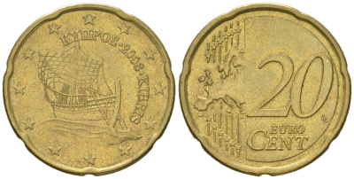 Кипр 20 евроцентов 2008 KM 82 нордик 4538-423