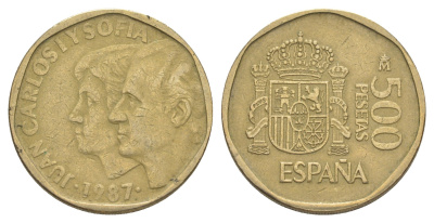Испания 500 песет 1987 M, Хуан Карлос I (1975-2014) KM 831 алюминиевая бронза 4604-1234