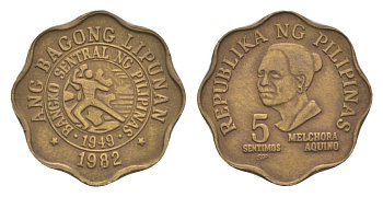 Филиппины 5 сентимо 1982 KM 225 латунь 4632-126