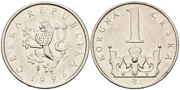 Чехия 1 крона 1996  KM 7 сталь плакированная никелем    4596-265