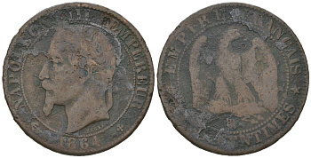 Франция 5 сантимов 1864 BB, Наполеон III (1852-1870) KM 797.2 бронза 4579-932