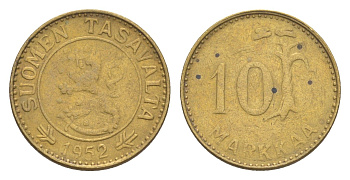 Финляндия 10 марок 1952 KM 38 алюминиевая бронза 4647-448