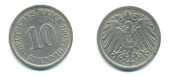 Германия 10 пфеннигов 1905 A KM 12, J. 13 медно-никель 4379-834