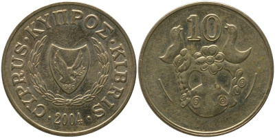 Кипр 10 центов 2004 KM 56.3 никель латунь 4380-945