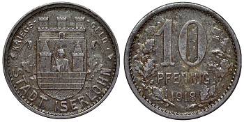 Германия, Изерлон 10 пфеннигов 1918 Северный Рейн-Вестфалия, нотгельд Funck 228.7 железо 4119-455