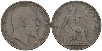 Великобритания 1 пенни 1902 Эдуард VII (1901-1910) KM 794.2, Spink 3990 бронза 221-1226