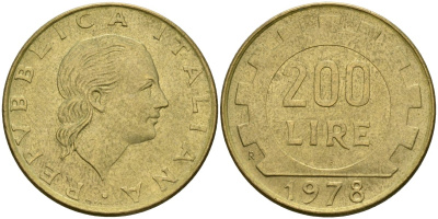 Италия 200 лир 1978 R, шестерня KM 105 алюминиевая бронза 4171-952