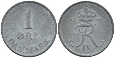 ДАНИЯ 1 ЭРЕ 1966 С; S, ФРЕДЕРИК IX (1947-1972) KM 839.2 цинк 46-1158