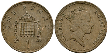 Великобритания 1 пенни 1986 Елизавета II (1952-2022) KM 935, Spink 4381 (B3) бронза 4167-1231