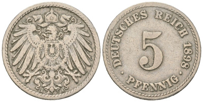 Германия 5 пфеннигов 1898 A KM 11, J. 12 медно-никель 3955-1251