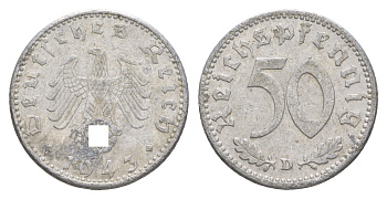Германия 50 рейхспфеннигов 1943 D KM 96, J. 372 алюминий 4648-1045