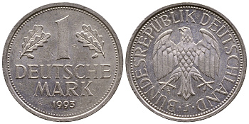 ФРГ 1 МАРКА 1993 J КМ 110 медно-никель 56-1027