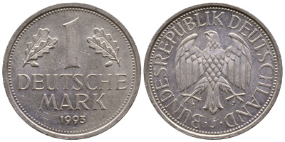 ФРГ 1 МАРКА 1993 J КМ 110 медно-никель 56-1027