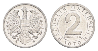Австрия 2 гроша 1979 KM 2876 алюминий UNC 4564-914