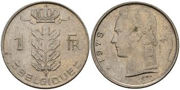 Бельгия 1 франк 1975 Belgique, Бодуэн I (1951-1993) KM 142 медно-никель 4156-625
