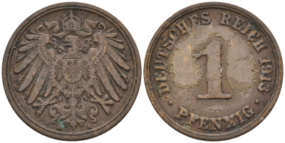 Германия 1 пфенниг 1913 A KM 10, J. 10 медь 4594-1252