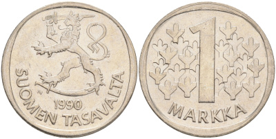 ФИНЛЯНДИЯ 1 МАРКА 1990 M KM 49а медно-никель 4556-844