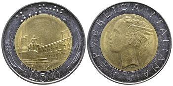 Италия 500 лир 1986 R KM 111 биметалл 259-741