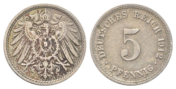 Германия 5 пфеннигов 1912 A KM 11, J. 12 медно-никель 4701-1052