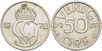 Швеция 50 эре 1978 U, Карл XVI Густав (1973- ) KM 855 медно-никель 80-1142