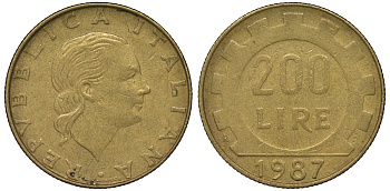 Италия 200 лир 1987 R, шестерня KM 105 алюминиевая бронза 4128-1256