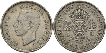 Великобритания 2 шиллинга (флорин) 1948 Георг VI (1936-1952) KM 865, Spink 4102 медно-никель 97-1123