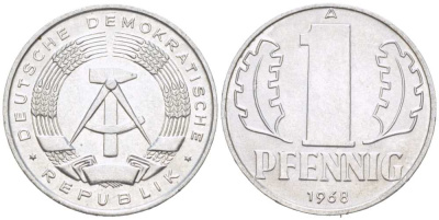 ГДР 1 ПФЕННИГ 1968 А KM 8.1 алюминий 218-1223