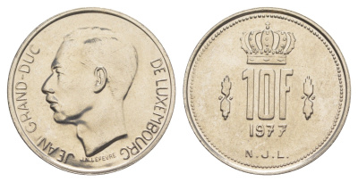Люксембург 10 франков 1977 Герцог Жан (1964-1999) KM 57 никель UNC 4641-1111
