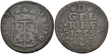 Гельдерланд (Gelderland), Нидерланды 1 дуит 1755 KM 88 медь 4523-331