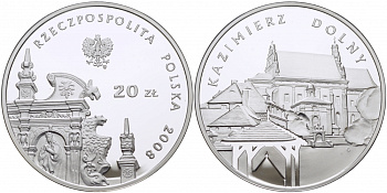 Польша 20 злотых 2008 серия города Польши, Казимеж-Дольны KM 642 серебро PROOF 1077-8-32