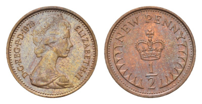 Великобритания 1/2 пенни 1979 Елизавета II (1952-2022) KM 914, Spink 4239 бронза 4697-922