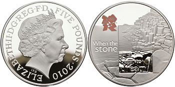 Великобритания 5 фунтов 2010 Елизавета II (1952-2022), XXX летние Олимпийские Игры в Лондоне в 2012, дорога гигантов KM 1152, Spink LO44 серебро PROOF 02-203-35