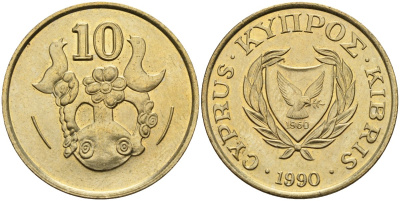 Кипр 10 центов 1990 KM 56.2 никель латунь 4141-1152