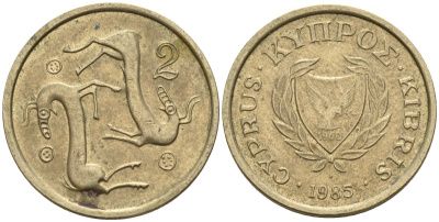 Кипр 2 цента 1985 KM 54.2 никель латунь 4174-1234